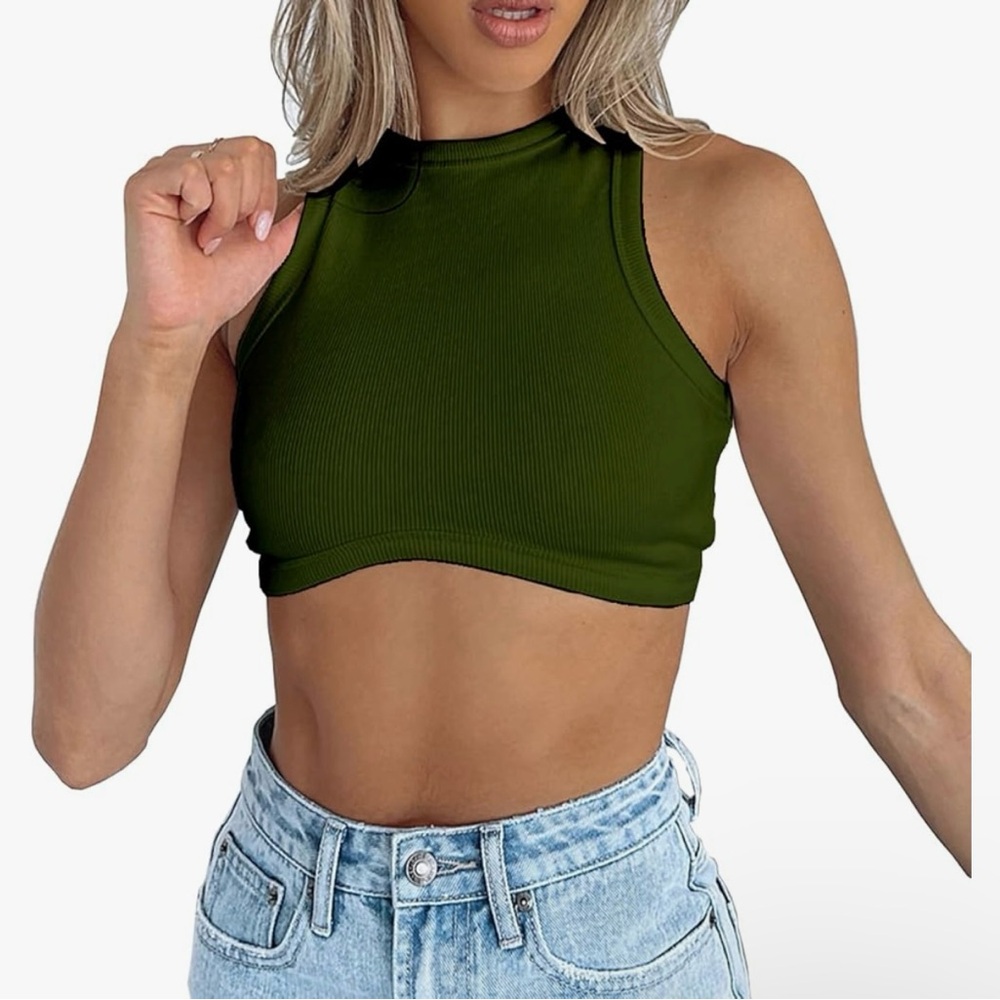 Sleeveless Crewneck Ribbed Knitted Tank Crop Top